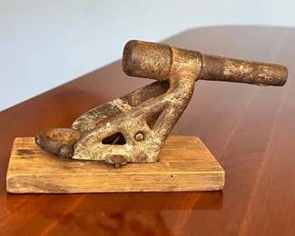 Antique cast iron cap gun, miniature spring loaded cannon toy