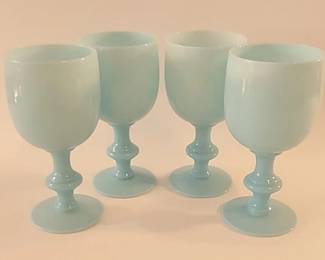 Blue milk glass water goblets