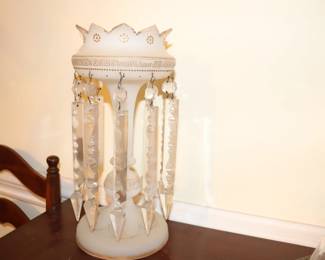 Victorian white Bristol glass luster Candleholders 