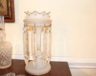 Victorian white Bristol glass luster Candleholders 