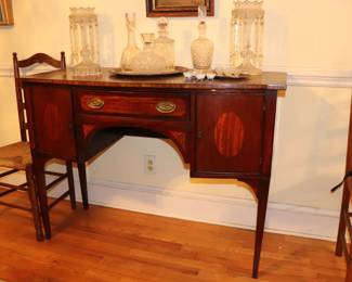 Antique English Federal Inlaid Mahogany Bowfront Sideboard