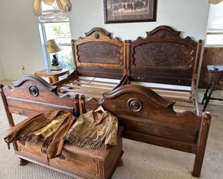 Pr of Victorian burl walnut beds