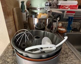 KitchenAid Stand Mixer with Bundt Pan and Whisk Attachment