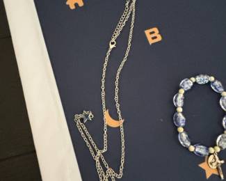 SilverTone Chain Necklace with Moon and Star Pendants second image