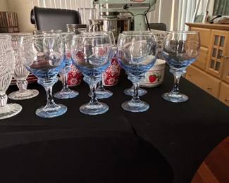Set of Blue Stemmed Wine Glasses  Fostoria Versailles Pattern
