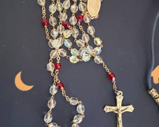 Crystal and Ruby Red Bead Rosary with Miraculous Medal and Crucifix