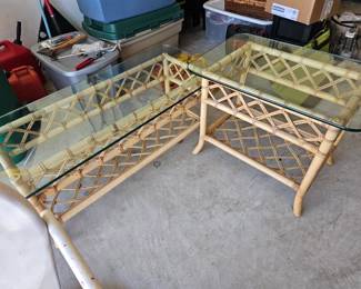 2 piece vintage rattan coffee table set $150