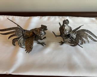 Pairof Vintage Metal Fighting Cocks