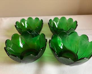 Vintage Green Glass Lotus Petal Dish Set