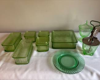 Green Depression Glass Pieces