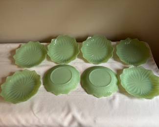 Vintage Jadeite Lotus Leaf and Blossom Dessert Plates