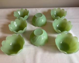 Vintage Jadeite Lotus Leaf and Blossom Dessert Fruit Bowls