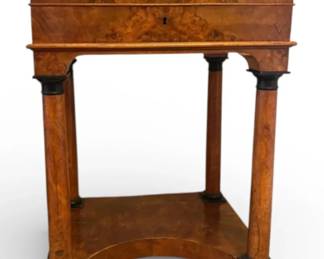 Antique Wooden Sewing Table w Walnut Burl Veneer