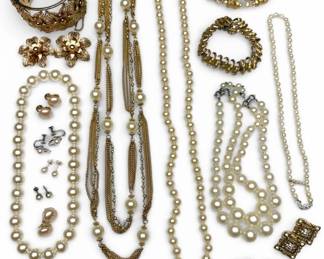 Vintage Pearlescent  Gold Costume Jewelry and Sweater Clip