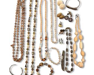 Neutral Toned Beaded And Glass Costume Jewelry