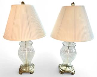 Two Brass  Glass Table Lamps