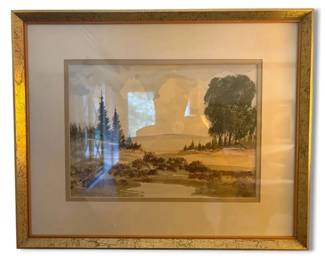 R. Hoeffleur Signed Watercolor Painting in Gold Frame 21 x17 