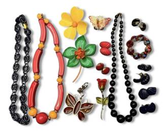 Colorful Costume Jewelry And Flower Power Brooches