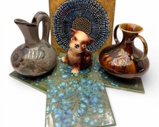 Ceramic Tiles, Dog Planter And Pitchers