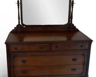 Early 20th Century Antique 4Drawer Wooden Dresser w Mirror