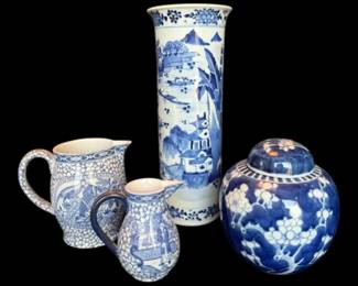 William Adams Chinese Bird Pitchers, Trumpet Vase,  Ginger Jar