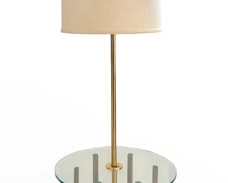 MCM Walnut  Glass Tray Floor Lamp  Made in 1972 by Bruce Industries