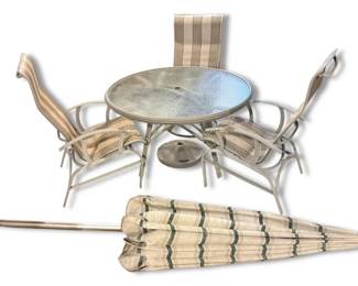 Patio Set w Glass Top Table, Umbrella  Chairs