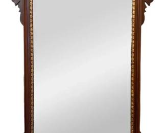 Vintage Dark Wooden Wall Mirror w Painted Gold Accents