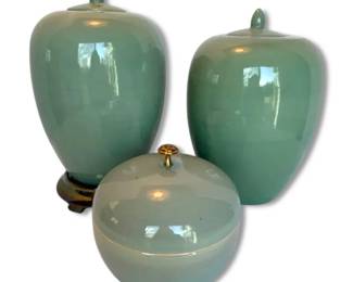 CeladonGlazed Jars With Crackle Finish