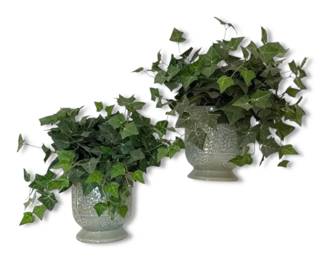 Sage Green Ceramic Wall Pocket Vases w Artificial Ivy