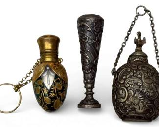 Antique Glass Perfume Bottle, Silver Stamp Seal,  Ornate Snuff Bottle