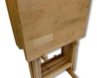 Four Wooden TV Tray Tables w Stand