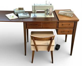 MidCentury Kenmore Sewing Machine Table w Accessories