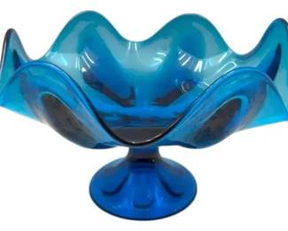 Viking Glass 6Petal Bluenique Ruffled Candy Dish Compote