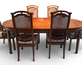 Wooden Dining Table  Cane Back Chinoiserie Chairs