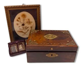 Victorian Photo Frame, Wooden Jewelry Box,  Antique Pressed Dried Flowers