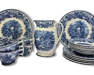 Booths British Scenery Blue  White China Dishes
