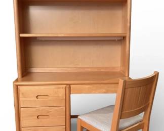 Wooden Bookcase Desk w Chair  Builtin Light