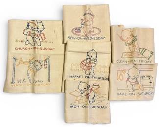 Vintage Kewpie Day of the Week Hand Embroidered Kitchen Towels