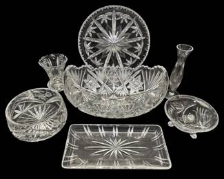 American Brilliant Sawtooth Crystal Bowl, Platters, Candy Dishes,  Vases