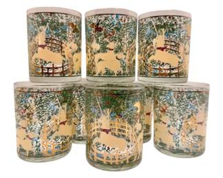 Vintage Cera Unicorn Bar Glasses w 22k Gold Accents