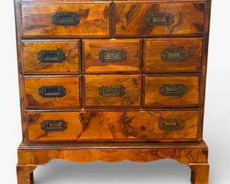 9Drawer Chinoiserie Faux Burlwood Veneer Cabinet