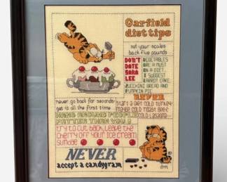 Framed 1987 Garfield CrossStitch Embroidery