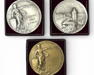 Swiss Chapel Bridge Lucerne Antique Medals, Signed Huguenin