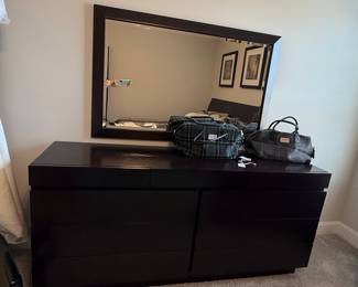 Modern Dark Wood 6-Drawer Dresser with Mirror
