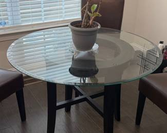 Crate & Barrel Halo Ebony Round Dining Table with Glass Top