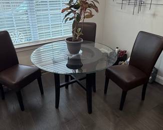 Crate & Barrel Halo Ebony Round Dining Table with Glass Top