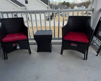 Black Wicker Patio Set with Red Cushions - 3 Piece Bistro Set