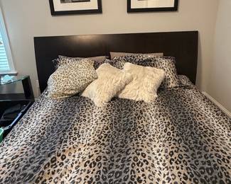 Juicy Couture Leopard Print Satin Comforter Set with Abstract Art Wall Decor