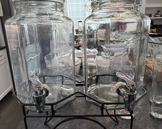 Glass Beverage Dispenser Set with Metal Stand